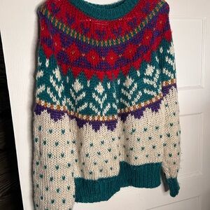 Colorful Patterned Hand-Knit Women's Sweater